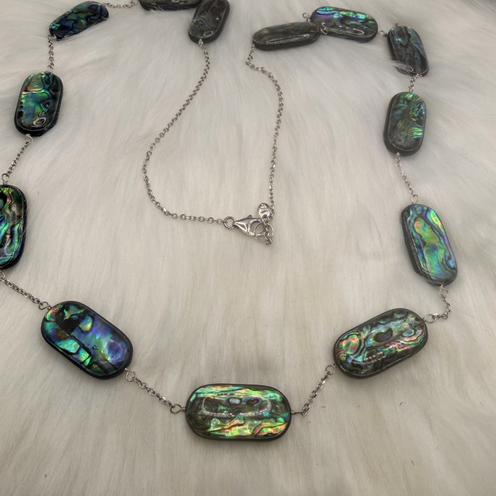 925 Sterling Silver Abalone Shell Necklace 34”. Firm price - Picture 4 of 9